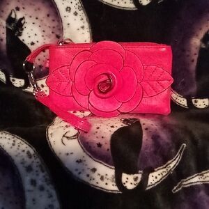 NWOT Mellow World Hot Pink Floral Wristlet Clutch with Rose Applique